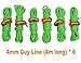 GEERTOP 4mm Reflective Tent Guide Rope Guy Line Cord with Aluminum Adjuster - 13 Feet 6 pack