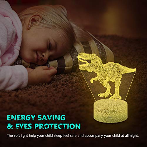 image for MaiKeEr 3D Night Light Dinosaur for Kids, 3D Illusion Lamp with Remote