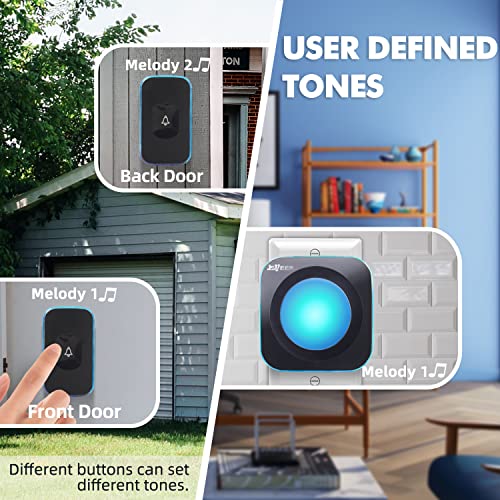 Wireless Doorbell Waterproof 1200ft Door bell Chime 2 Buttons with
