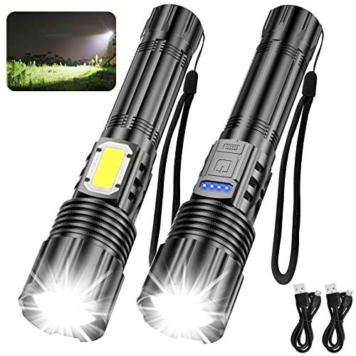 2 Pack Rechargeable Flashlights 10000 Lumens with Cob Sidelight