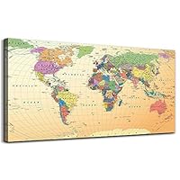 Vintage World Map - Premium Canvas Art Print - Office Wall Art Decor - Canvas Picture Stretched on Wooden Frame As Modern Gallery Large Wall Poster Maps Picture Artwork- Office Hotel Home Decoration