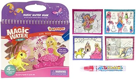Popsugar Princess Dress and Castle Reusable Water Coloring Book with Refillable Water Pen for Kids | Fun Creativity, Multicolor