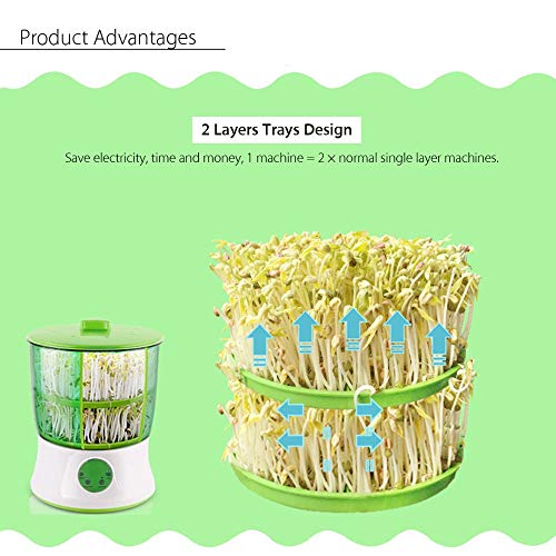 WG Digital Home DIY Bean Sprouts Maker 2 Layer Automatic Electric Germinator Seed Vegetable Seedling Growth Bucket