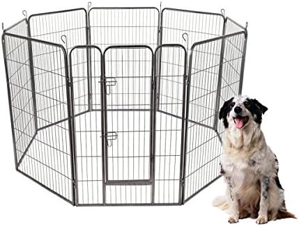 Safstar 48"/40"/32"/24" High 8 Panels Pet Playpen Dog Pets Fence Exercise Pen Gate with Door (32 Inch)