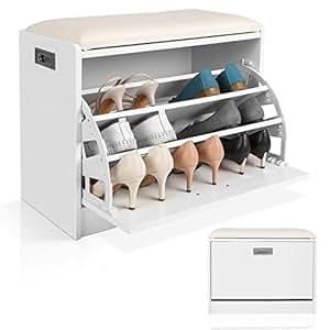 HOMFA Zapatero con Asiento Zapatero con banco Blanco 3 estantes