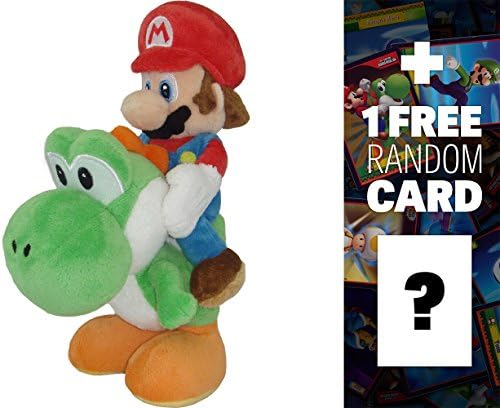 Mario Riding Yoshi: ~8" Super Mario Bros Mini-Plush + 1 FREE Official Super Mario Bros Fun Card Bundle