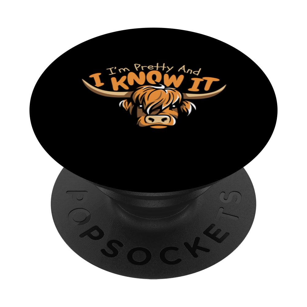 I'm Pretty And I Know It Highland Cow Highland Cattle PopSockets Swappable PopGrip