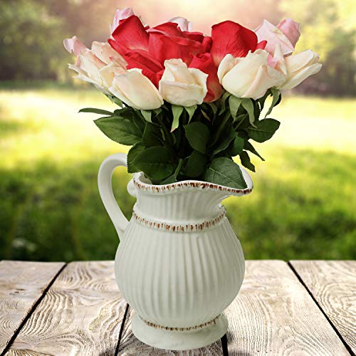 MyGift Decorative Vintage Pitcher Vase White Ceramic Antique Style