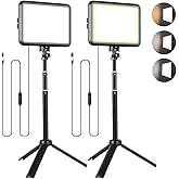 NiceVeedi LED Photography Lighting Kit, 2-Pack 8” Portable Video Light with Adjustable Tripod Stand, 2800K-6500K Dimmable Softlight Studio Light for Zoom, Game Streaming, YouTube