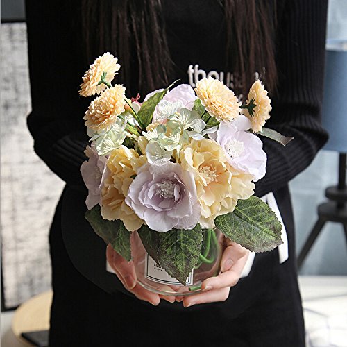 Sagton Artificial Silk Fake Flowers Peony Floral Wedding Bouquet Bridal Hydrangea DecorMulticolour - Thumbnail 3