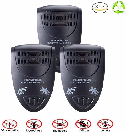 Niujinmali Ultrasonic Pest Repeller Pest Control - Spider repellent, Electronic Plug In Pest Repeller- Repels Mice, Roaches,Spiders,Non-toxic Environment-friendly, Humans &amp; Pets Safe (Black-3)
