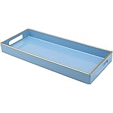 Leemxiiny Blue Bathroom Vanity Tray for Countertop, Small Plastic Toilet Tank Versatile Storage & Organization Tray for Makeup, Perfume, Desk, Kitchen, Candles, 13.7"x6"x1.4", 35BL