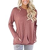 Clearance! Kstare Women Casual Long Sleeve Cotton Solid Loose Pockets T-Shirt Blouses Tops (Red, M)