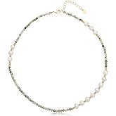 XXKOTWA Beaded Gemstone Choker Necklace for Women,Turquoise Peridot Black Spinel Baroque Pearl Strand Necklace, Minimalist Luxury Handmade Christmas Jewelry Gift for Her