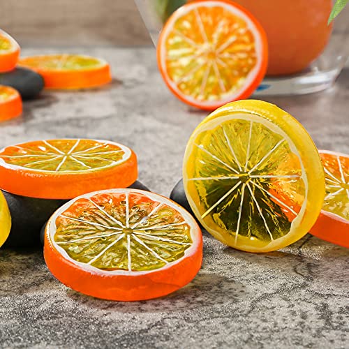 BigOtters Fake Lemon Slices, 24PCS Assorted Colors Artificial Fruits 2 Inches Fake Lemon Lime Orange Slices Faux Fruits Kitchen Decor Table Centerpiece Ornaments Themed Party Wedding Crafts Projects