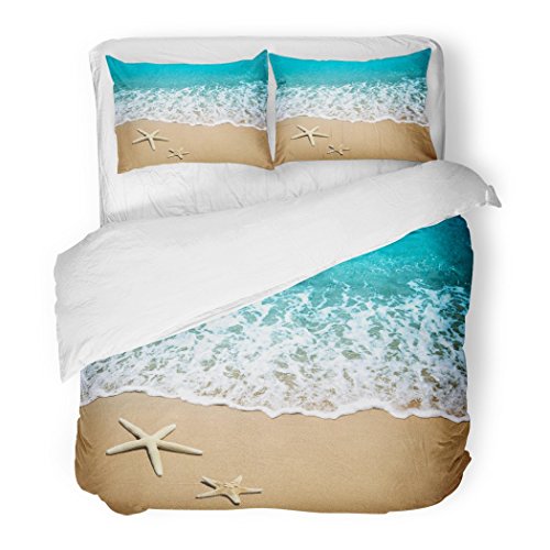 SanChic Duvet Cover Set Blue Wave Starfish on Beach Sand Scene Water