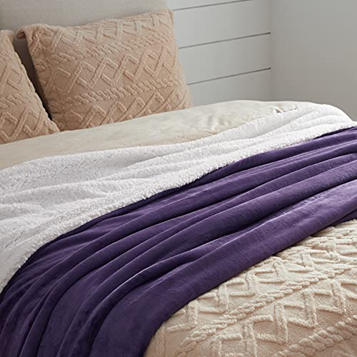 Bedsure Sherpa Fleece King Size Blanket for Bed Purple Thick Fuzzy