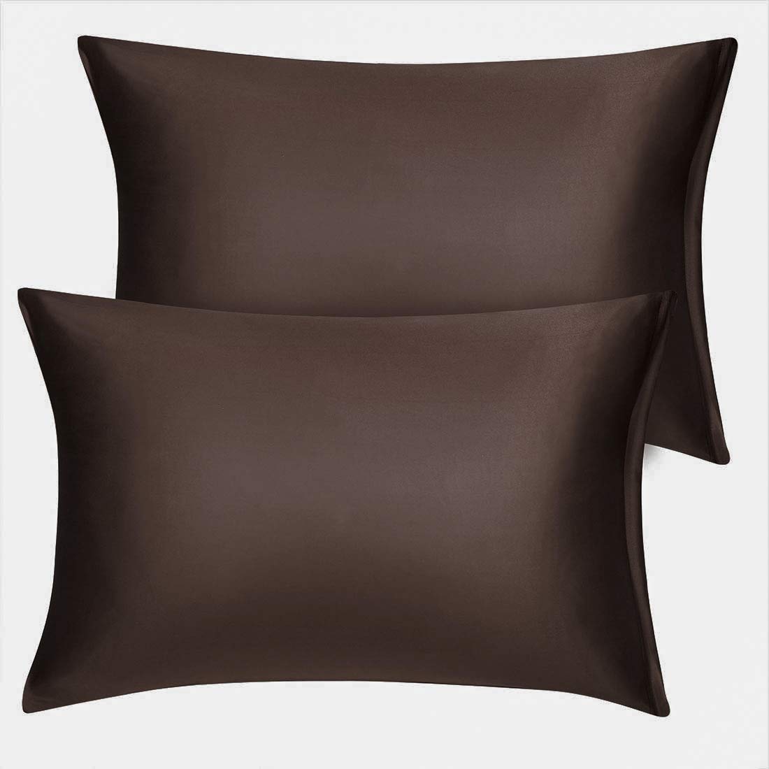 sourcing map Satin Pillowcase for Hair and Skin 2 Pack, Wrinkle and Fade Resist Silky Soft Pillow Cases Set with Zipper Closure Brown 50 x 75cm
