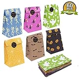 PartyTalk 60pcs Halloween Party Treat Bags Paper Gift Bags, Party Favor Goody Bags with Trick or Treat Stickers for Halloween Party Decorations Supplies