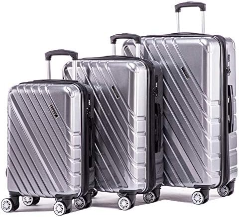 Expandable Luggage Sets Spinner Lightweight Luggage with TSA lock HardShell Suitcase Set 3pcs 20inch Carry On 24inch 28inch(Bordeaux) (PC grey)