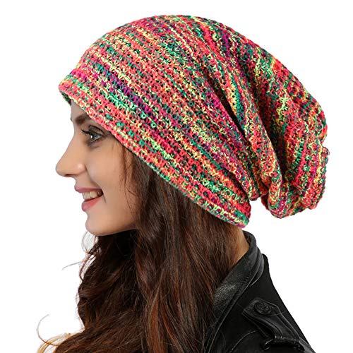 Ruphedy Women Slouchy Beanie Knit Hats Long Oversized Skull Cap for Winter B08w (Red/Multi-A) — image 1