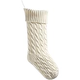 meioro 18 Inches Christmas Stockings, Large Size Cable Knitted Xmas Stocking for Kids, Fireplace Hanging Stockings for Family Holiday Party Decorations (Ivory)