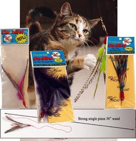 The Da Bird Super Pack (Includes 1 Da Bird Original 36" Single Pole Cat Toy, Feather Refill, Sparkly Attachment, Kitty Puff Attachment & Peacock Feather)