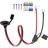 ELFCULB SAE Power Socket Sidewall Port to O Ring Terminal Cable 10AWG 2FT | SAE sidewall port to ring cable with tinned copper wire and five fuses for RV battery access and solar charging.