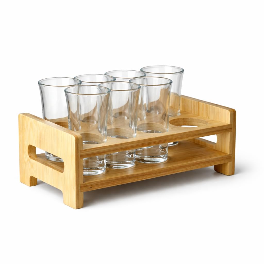 bar@drinkstuff Wooden Shot Glass Holder (6 holes) - Single - Barware, Wooden Shot Holder (Glasses sold separately)