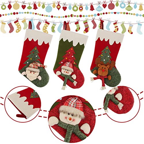 Dreampark Christmas Stockings, 3 Pcs Big Xmas Stockings Santa Snowman Reindeer Character for Holiday Home Decor Xmas Tree Decorations and Party Supplies (Style 5)