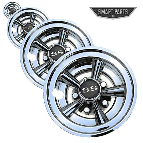 Smart Parts Golf Cart 8" Wheel Covers Hubcaps, Set of 4 Fits EZGO, Club Car, Yamaha, Chrome SS