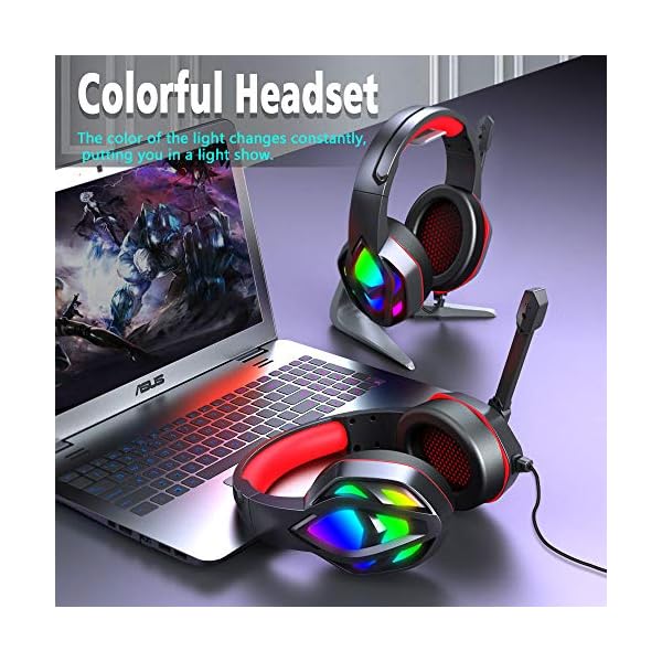 Gaming-Headset-for-PS4-PS5-Xbox-One-Stereo-Sound-Over-Ear-Headphones-with-Noise-Cancelling-Mic-Soft-Memory-Earmuff-PC-Gaming-Headphones-with-Colorful-LED-Light-35mm-Splitter-Cable-Included Gaming Headset for PS4 PS5 Xbox One, Stereo Sound Over Ear Headphones with Noise Cancelling Mic, Soft Memory Earmuff, PC…