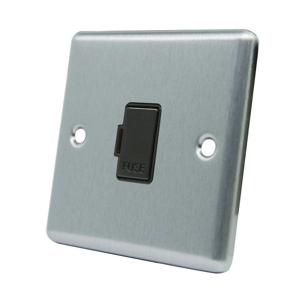 AET CSCUFSBL Satin Chrome Classical Unswitched Spur Black Insert-13 Amp Fused Connection Unit