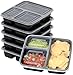 6 Pack - SimpleHouseware 3 Compartment Reusable Food Grade Meal Prep Storage Container Boxes (36 ounces) primary