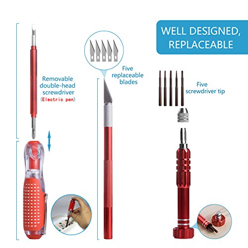 GEYOTAR Electric Soldering Iron Kit 110V 60W Adjustable Temperature Welding Tool Hobby Knife tweezers Desoldering Pump iron stand 5pcs Tips with Tool Carry bag