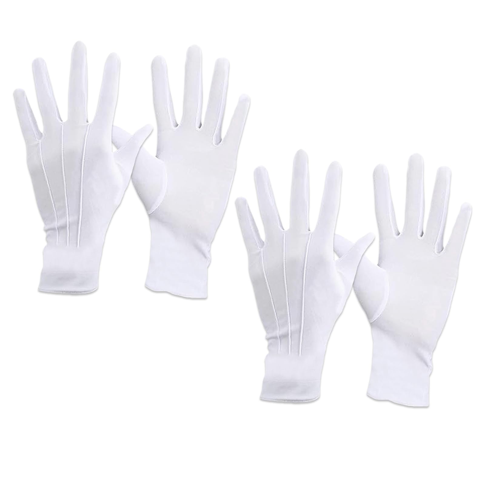 2 Pairs White Gloves Fancy Dress Santa Gloves Multi-function White Gloves Men White Stitched Cotton Gloves for Wedding Server Formal Guard Tuxedo Jewelry Inspection Household Cleaning Halloween