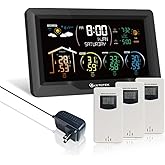 KETOTEK Wireless Radio Weather Station with 3 Outdoor Sensors Indoor Outdoor LCD Digital Thermometer Hygrometer Barometer with WWVB,Alarm Clock,Weather Forecast,Moon Phase,Sunrise and Sunset Time