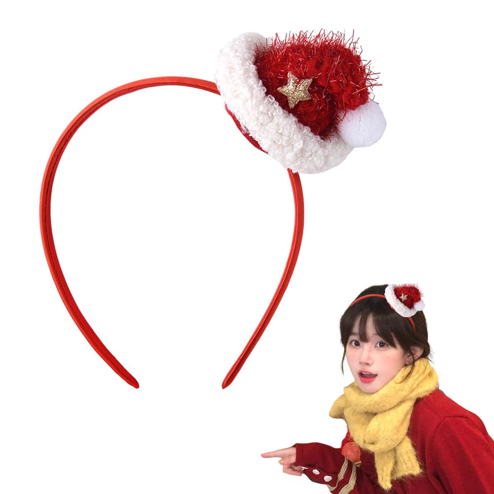 Red Christmas Hat Hairband Xmas Accessories for Women Girls Santa Hat Headband for Women Thick Fine Hair Star Christmas Hair Decorations Christmas Hat Santa Hat Headbands for Christmas Party
