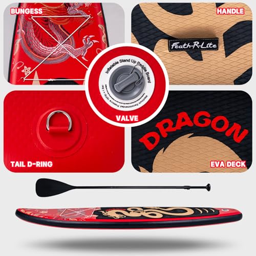 FEATH-R-LITE Tavole da Stand Up Paddle Gonfiabili Paddleboard Multifunzionale con Pompa Manuale, Zaino SUP, Guinzaglio, Pagaia Regolabile, Per Adulti, Tutti i Livelli di Abilità