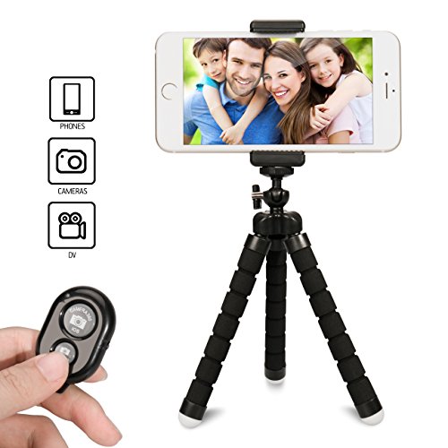 Gvoo Phone Tripod with Remote Control, Flexible Phone Stand Holder  and Wireless Bluetooth Camera Shutter for Smartphones iOS iPhone 7 Plus 6 6 Plus, 5, 5s, 5c and Android, Samsung Galaxy