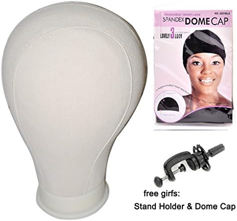 21"/22"/23"/24"/25" Beige Color Canvas Block Head For Hair Extension lace wigs Making and Display Styling mannequin Manikin Head & Dome Cap &Stander (22inch)
