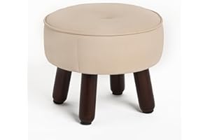 oakvivo 13in Small Foot Stool Ottoman, Round Faux Leather Foot Rest for Couch, Under Desk Pouf Footstool Footrest with Non-Skid Rubber Legs for Ling Room, Bedroom, 13''L x 13''W x 10.2''H, Beige