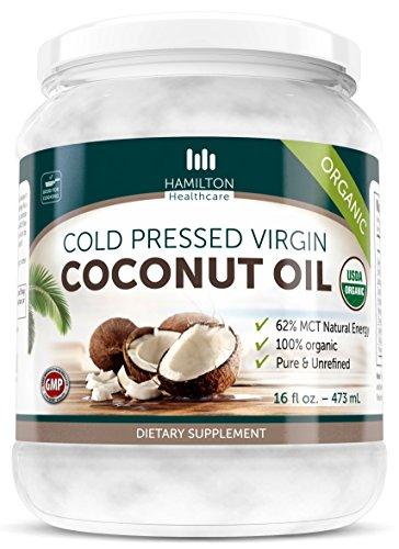 Hamilton Healthcare Organic Extra Virgin Cold Pressed Coconut Oil Pure & Unrefined - 16 Ounce (1 lb)