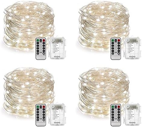 Ottmar 4 Pack Fairy Lights Fairy String Lights Battery Operated Waterproof 8 Modes 50 LED 16.4ft String Lights Copper Wire Firefly Lights Remote Control for DIY Wedding Party Dinner (Daylight White)