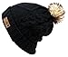 ANGELA & WILLIAM Women's Faux Fur Pom Pom Fleece Lined Knitted Slouchy Beanie Hat
