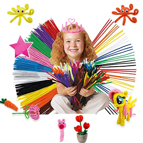 Pipe Cleaners Bulk, 850 Pcs Craft Pipe Cleaners Supplies Set - 300Pcs Chenille Stems, 300Pcs Self-Sticking Wiggle Googly Eyes and 250Pcs Pompoms for DIY School Art Projects, Rainbow Colors