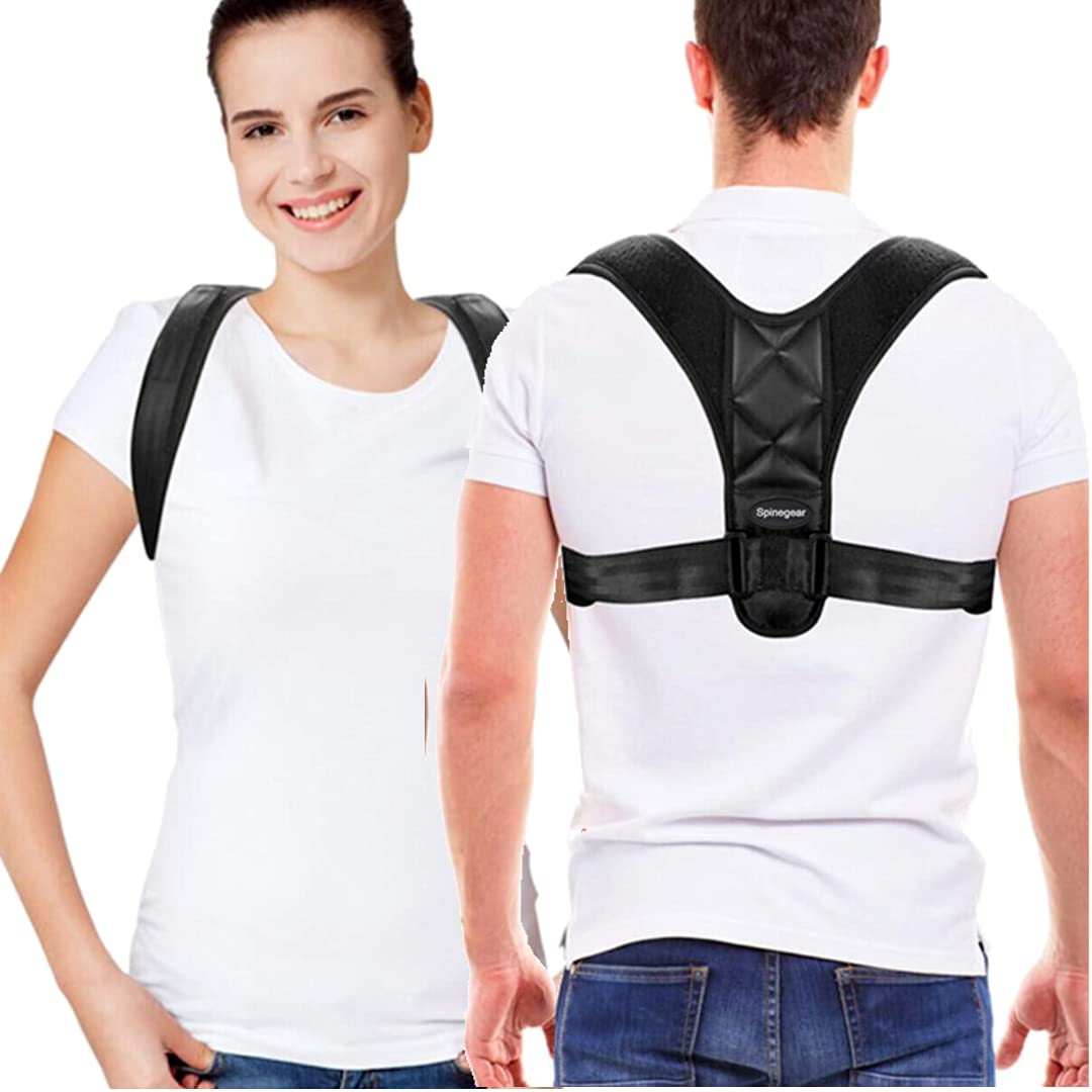 Spinegear Back Brace Posture Corrector - Back Straightener Upper Back Correction - Shoulder Back Support Brace - Pain Relief Strap for Men and Women (M)
