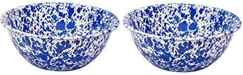 Crow Canyon Enamelware Serving Bowl Blue and White Marble 8.5 Inches in Diameter By 3.2 Inches Tall