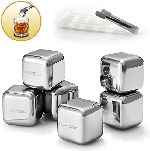 Reusable Ice Cubes Luvcok Stainless Steel Chilling Stones, for Whiskey Wine Beer and Drinks, Pack of 6