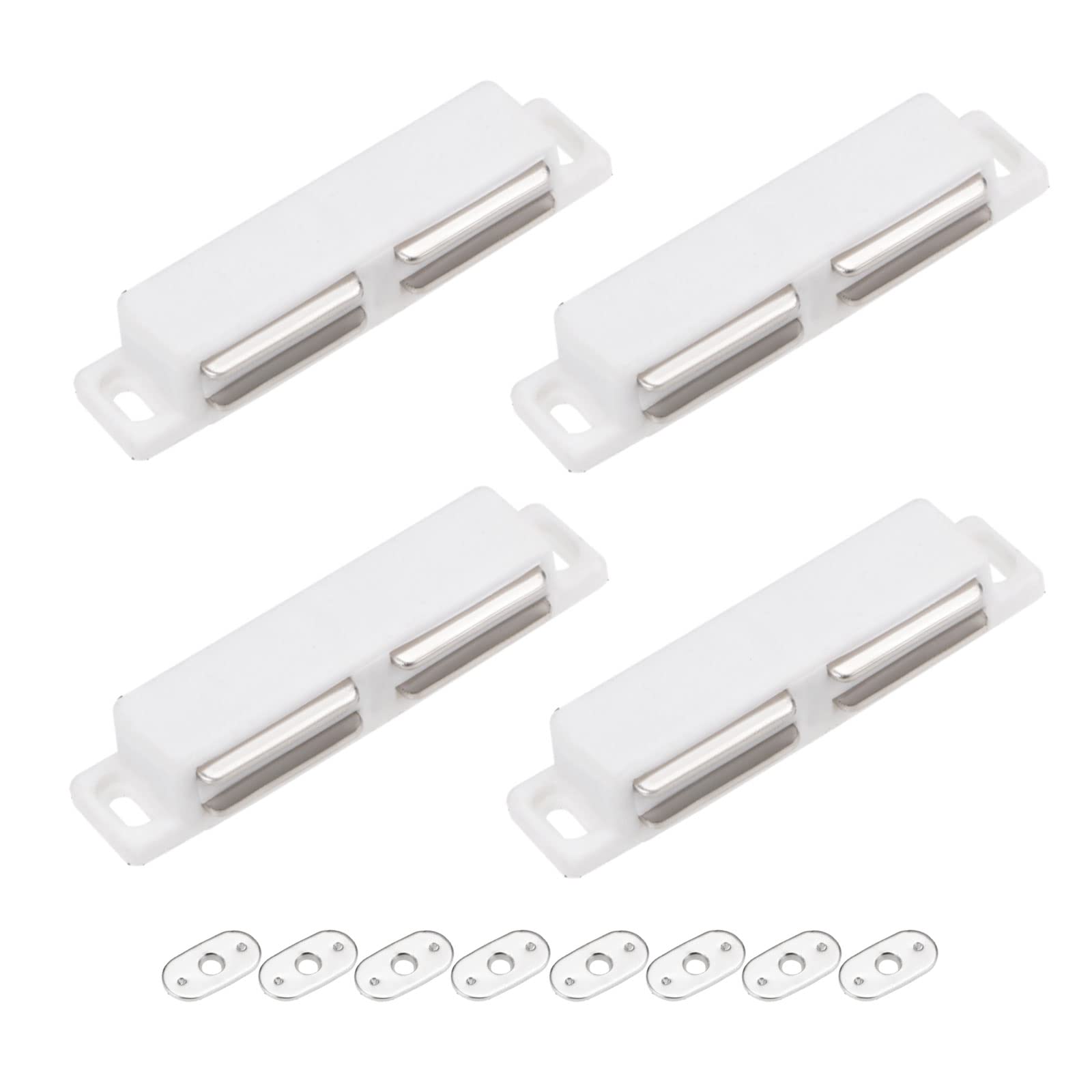 METALLIXITY Double Magnetic Latches Catch (3"x0.8") 4Pcs, Plastic Cabinet Magnet Latch - for Cabinet Door Drawer, Home Decoration, White
